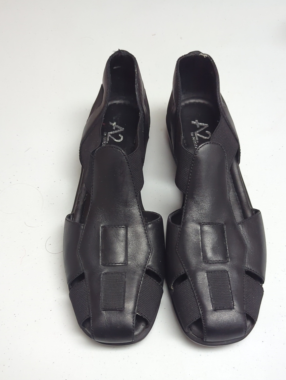 AEROSOLES Black Leather Slip-On Sandals